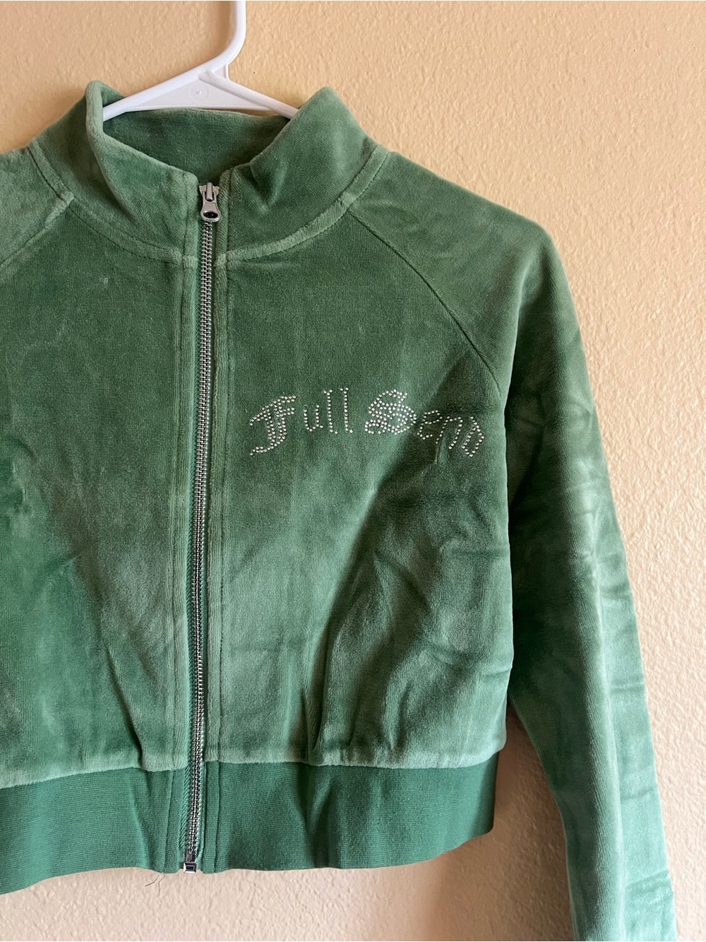 Full Send Green Velour Zip Front Crop Jacket